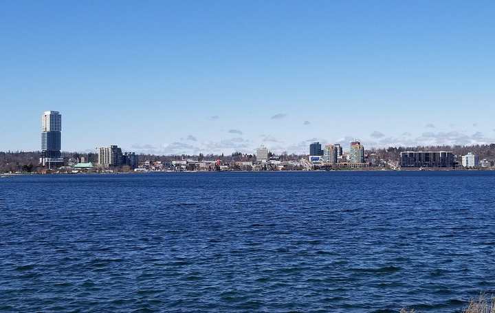 Barrie's skyline across Kempenfelt Bay